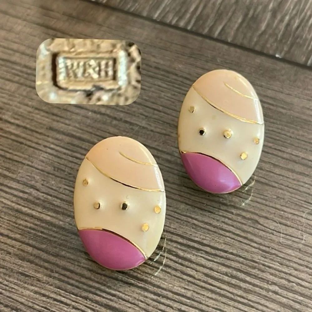 Vintage Oval Pastel Enamel Wightman & Hough Co. Earrings 1980’s
